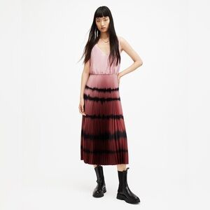NWT All Saints Pink and Black Strap Pleated Dress Medium